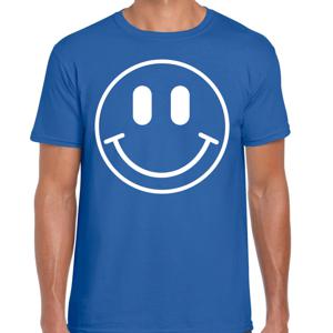 Verkleed T-shirt voor heren - smiley - blauw - carnaval - foute party - feestkleding