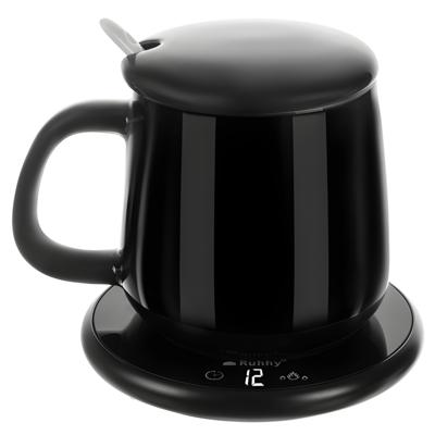Ruhhy elektrische warmhoudbeker - zwart - keramiek - 400 ml - timer - met verwarmer