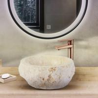 Waskom BWS Stone Rond 30-35x30-35x15 cm Natuurmarmer Creme BWS