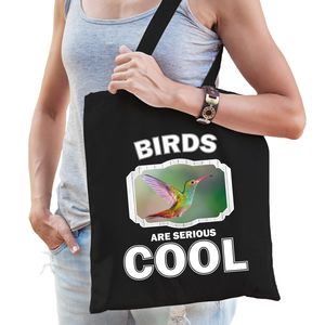 Katoenen tasje birds are serious cool zwart - vogels/ kolibrie vogel cadeau tas