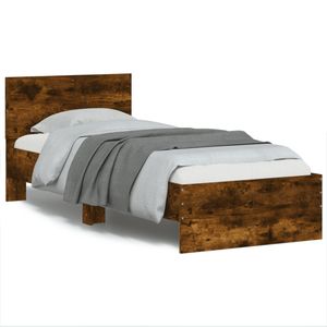 Bedframe met hoofdeinde bewerkt hout gerookt eiken 90x190 cm