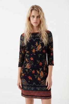 Rechte jurk met bloemen - BLACK - 40 Rechte jurk met bloemen - BLACK - 40