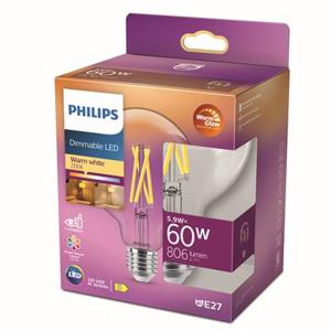 Philips LED Globe Transparant - 60 W - E27 - Dimbaar warmwit licht