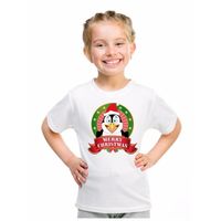 Wit Kerst t-shirt voor kinderen met een pinguin - thumbnail