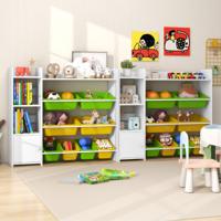 Opbergmeubel voor Kinderspeelgoed Veelzijdige Kinderboekenkast met 4 Niveaus 8 Opbergbakken Grote Kast met Deur voor Kinderkamer Wit