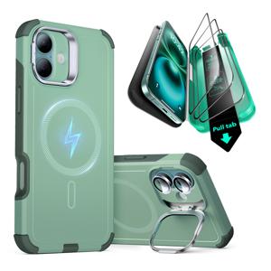 iPhone 16 Plus Cyber Tough Case with Stash Stand Protection Bundle Light Green