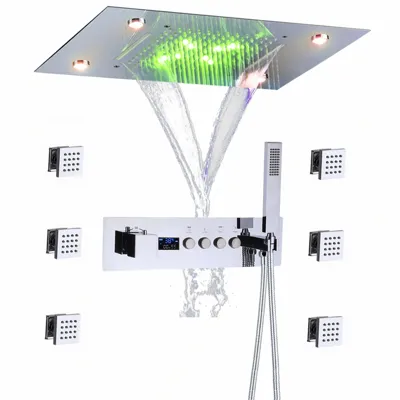 Thermostatische Douchekraan met LED Display - Ingebouwde Smart Functie | Vierkante Douchestraal | Messing | Zwart