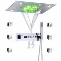 Thermostatische Douchekraan met LED Display - Ingebouwde Smart Functie | Vierkante Douchestraal | Messing | Zwart