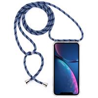 Vierhoek anti-val transparante TPU mobiele telefoon geval met Lanyard voor iPhone XR (zwart blauw)