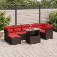 7-delige Loungeset met kussens poly rattan acacia bruin