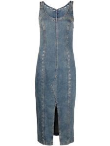Blumarine robe mi-longue en jean à détails d'œillets - Bleu