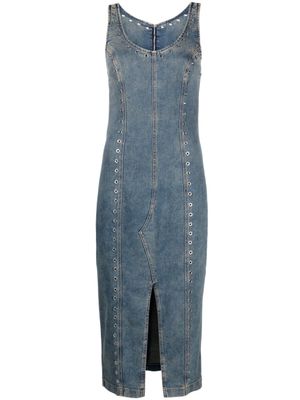Blumarine robe mi-longue en jean à détails d'œillets - Bleu