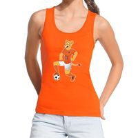 Nederland supporter tanktop Leeuwin met voetbal oranje dames - thumbnail