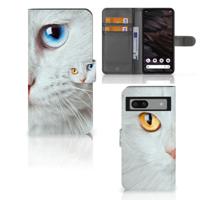 Google Pixel 7A | Telefoonhoesje | Met pasjeshouder | Witte Kat