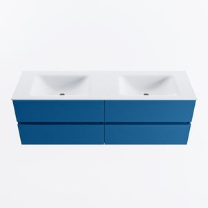 MONDIAZ VICA 150cm badmeubel onderkast Jeans 4 lades. Wastafel CLOUD dubbel 2 kraangaten, kleur Talc.