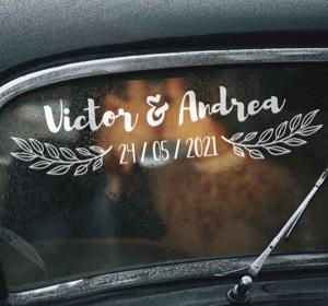 Autosticker bruiloft met naam en datum