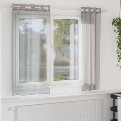 Gordijnen voile met doorvoertules 2 st 140x140 cm lichtgrijs