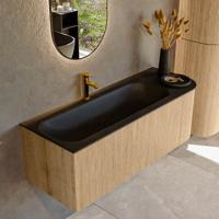 Mondiaz KURVE 125 cm Onderkast Greeploos 1 Lade Met Deuren Oak, Wastafel Solid Surface Links Urban 1 Kraangat Zonder Spiegel (KRVBGM125R1L1D1KL-Oak/Urb)