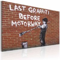 Schilderij - Banksy - Last Graffiti Before Motorway, 40x60cm , wit , bruin , wanddecoratie , premium print op canvas - thumbnail