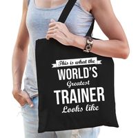 Worlds greatest trainer tas zwart volwassenen - werelds beste trainer cadeau tas - Feest Boodschappentassen - thumbnail