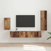 Tv-meubelset Wandgemonteerd 3 pcs Oudhout Bewerkt hout