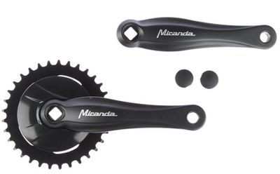 Miranda crankstel 33t 1+ voor 3/32" ketting met disc zwart/zilver