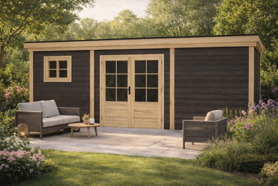 Blokhut Tiel 780x300 cm Douglas blank met vuren rabat wanden (incl. EPDM)- - - Van Kooten