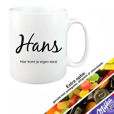Mok met naam en tekst (wit)