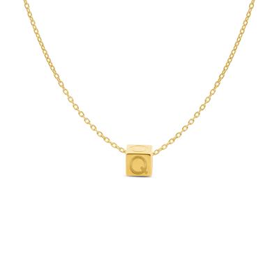 Minimalistische letter ketting cube - 14K GOUD - Goud - Q