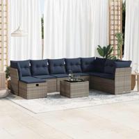 9-delige Loungeset met kussens poly rattan grijs