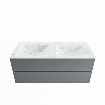 MONDIAZ VICA-DLUX 120cm badmeubel onderkast Plata 2 lades. Inbouw wastafel CLOUD dubbel 2 kraangaten, kleur Opalo.