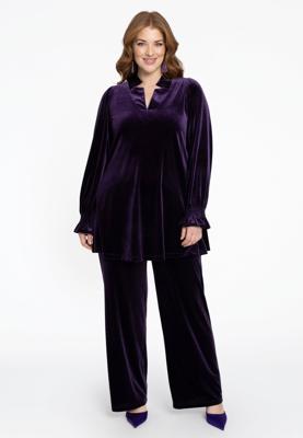 Yoek Broek lang VELOURS | Paars | Maat 42/44