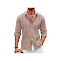 Men's Long-Sleeved Casual Button-Down Shirt - Khaki Regular Fit CXCS-018 Khaki / M