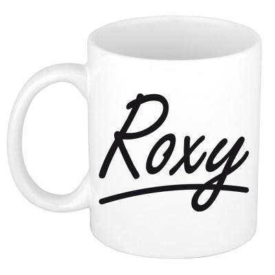 Roxy Naam koffiemok - beker - met sierlijke letters - wit - 300 ml - Cadeau - Dames Roxy Naam koffiemok - beker - met sierlijke letters - wit - 300 ml - Cadeau - Dames
