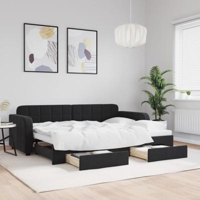 Slaapbank met onderschuifbed en lades 80x200 cm fluweel zwart