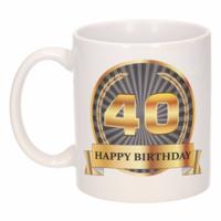 Leeftijd 40 jaar Koffiebeker - Mok - Luxe print in zwart/goud - Wit - verjaardag cadeau - 300 ml