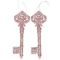2x Oud roze decoratie sleutels met glitter 15 cm - Kersthangers - thumbnail