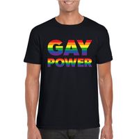 Gay power regenboog gay pride shirt zwart voor heren - thumbnail