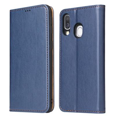 Dermis textuur PU + TPU horizontale Flip lederen draagtas met houder & kaartsleuven & portemonnee voor Galaxy A40 (blauw)