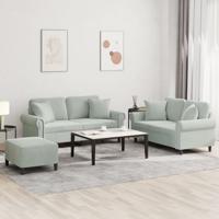 3-delige Loungeset met kussens fluweel lichtgrijs