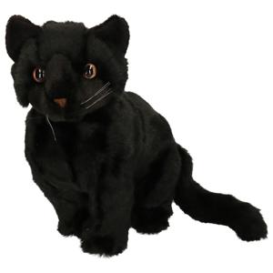 Nature Planet Pluche kat/poes knuffel - zwart - zittend - 30 cm