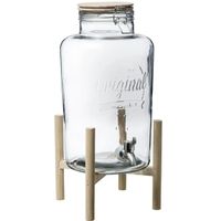 Glazen drank dispenser 8 liter met kunststof kraantje en houder - thumbnail