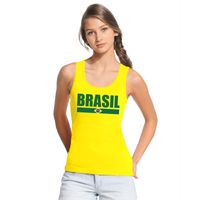 Geel Brazilie supporter singlet shirt/ tanktop dames