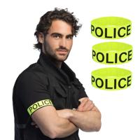 Boland verkleed armband - 4x - politie - neon geel - UV blacklight effect - agent - carnaval