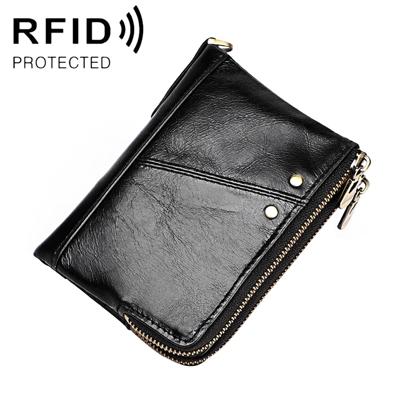 3533 Antimagnetic RFID Top-grain Leather Crazy Horse Texture Men Business Leisure Wallet (Black)