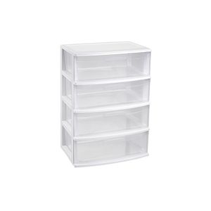 Ladekast/organizer met 4 lades wit/transparant 40 x 56 x 80 cm