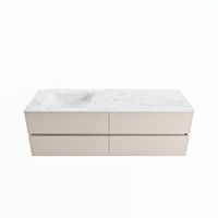MONDIAZ VICA-DLUX 150cm badmeubel onderkast Linen 4 lades. Inbouw wastafel CLOUD links 1 kraangat, kleur Opalo.