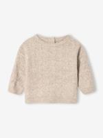 Baby trui van fantasie breisel met ajour gemêleerd beige