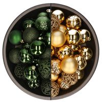 74x stuks kunststof kerstballen mix van goud en donkergroen 6 cm - thumbnail