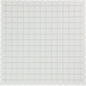 Tegelsample: The Mosaic Factory Amsterdam vierkante glasmozaïek tegels 32x32 ultra wit